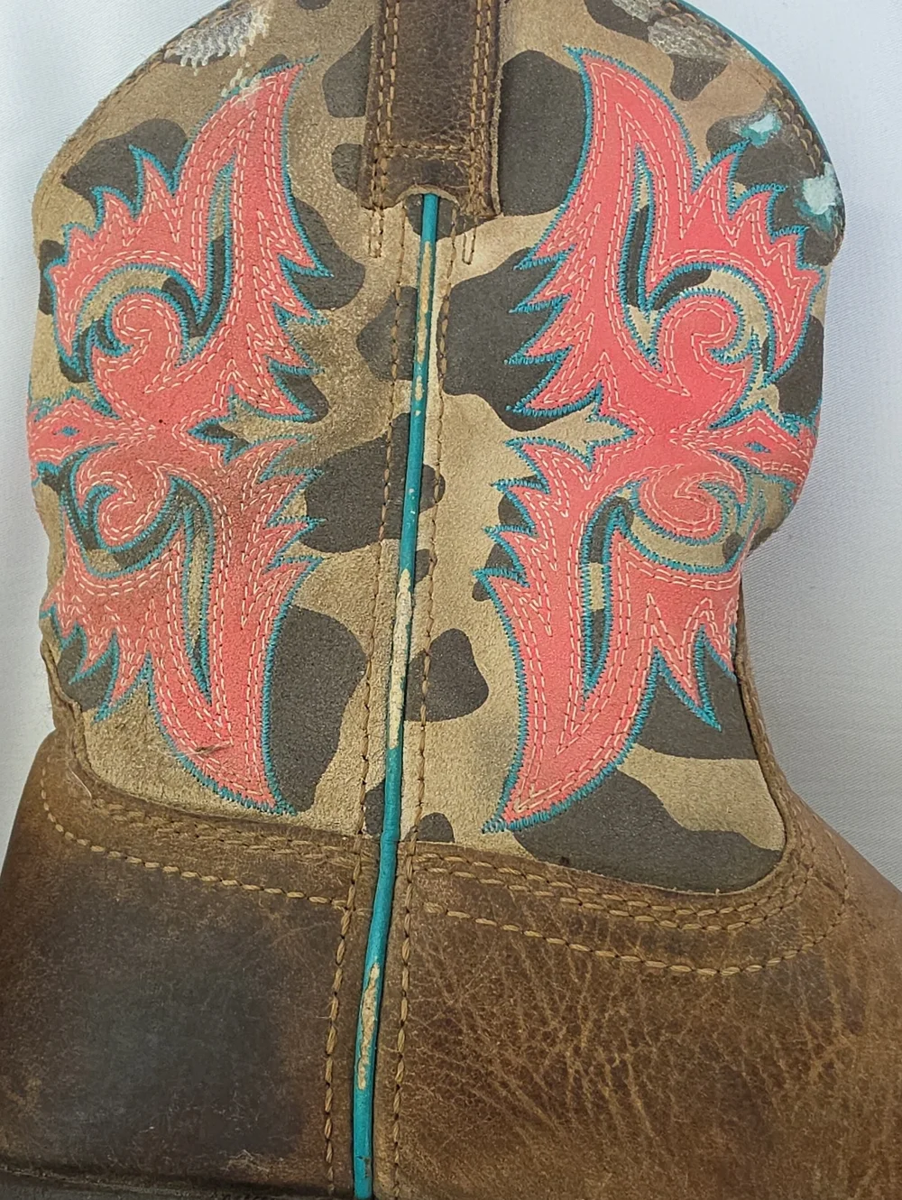 ARIAT Kid's Lonestar Western Cowgirl Pull On Mid-Calf Teal Pink Stitched Boots 1